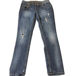 Ana A New Approach Modern Fit Distressed Blue Denim Jeans 2 Buttons Size 8